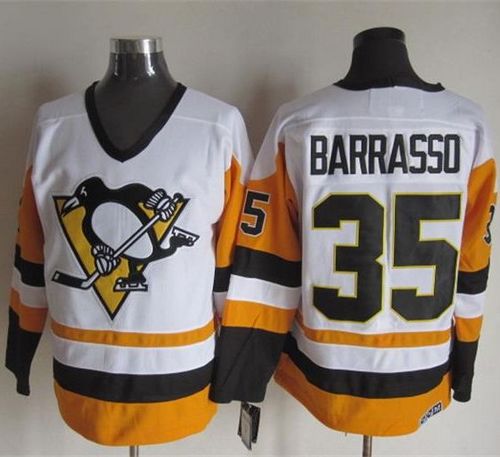 Penguins #35 Tom Barrasso White/Black CCM Throwback Stitched NHL Jersey